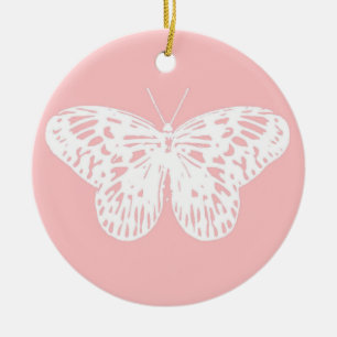 Adorno De Cerámica Dibujo de mariposa, rosa concha y blanco