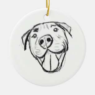 Adorno De Cerámica dibujo de pitbull simple amantes de perros blanco 