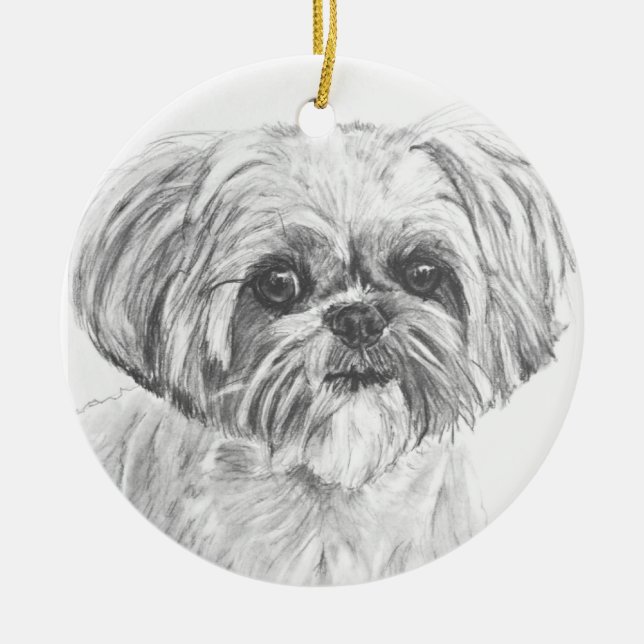 Adorno De Cerámica Dibujo de Shih Tzu (Frente)