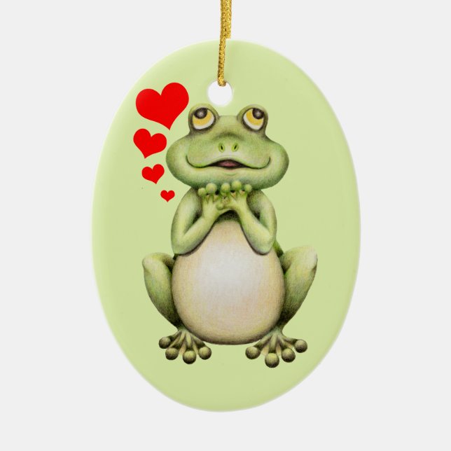 Adorno De Cerámica Dibujo del amor de la rana (Frente)