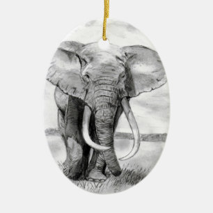 Adorno De Cerámica dibujo del elefante africano en diseño del lápiz