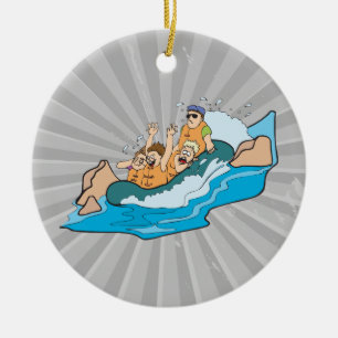 Adorno De Cerámica Dibujo divertido de una familia haciendo rafting e