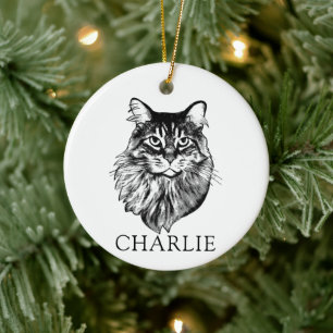 Adorno De Cerámica Dibujo manual de Maine Coon Cat personalizado