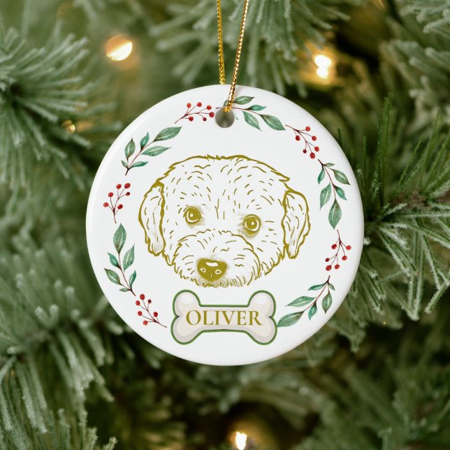Adorno De Cerámica Dibujo manual personalizado de perro de Westiepoo (Árbol)