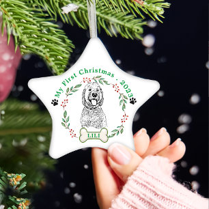 Adorno De Cerámica Dibujo manual personalizado de perro goldendoodle