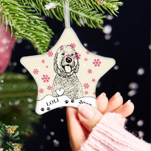 Adorno De Cerámica Dibujo manual personalizado de perro goldendoodle