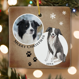 Adorno De Cerámica Dibujo Rústico de Border Collie con Pata Feliz Nav