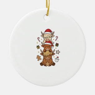 Adorno De Cerámica Dibujo vintage de vaca altlandesa de Navidad apila
