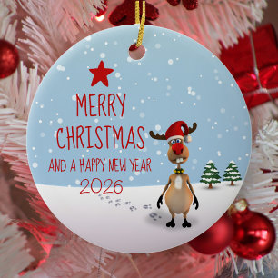 Adorno De Cerámica Dibujos Animados Reno Año Nuevo Árbol Navidad 2026