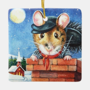Adorno De Cerámica Dickens Navidades Chimney Sweing Mouse Art