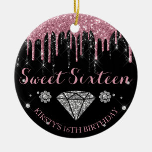 Adorno De Cerámica Dieciséis Dulces Elegante Brillo Rosa con Goteo