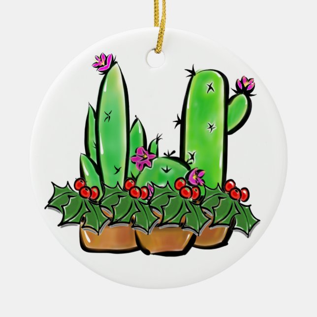 Adorno De Cerámica Diferentes fiestas navideñas Cactus cactus succule (Frente)