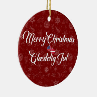 Adorno De Cerámica Dinamarca USA Bilingüe Feliz Navidad