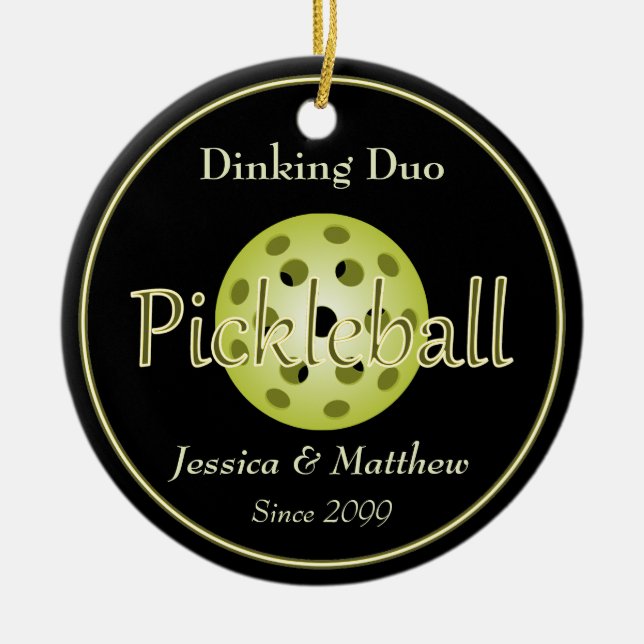 Adorno De Cerámica Dinking Duo Pareja Pickleball Ball (Frente)