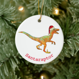 Adorno De Cerámica Dinosaur christmas santa raptor