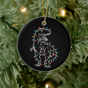 Adorno De Cerámica Dinosaur T-rex Árbol Navidad Xmas Mascota Dino Tre