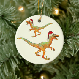Adorno De Cerámica dinosaurio de navidades Velociraptor santa