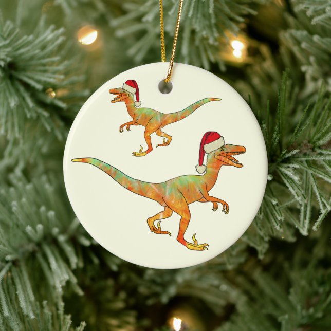 Adorno De Cerámica dinosaurio de navidades Velociraptor santa (Árbol)