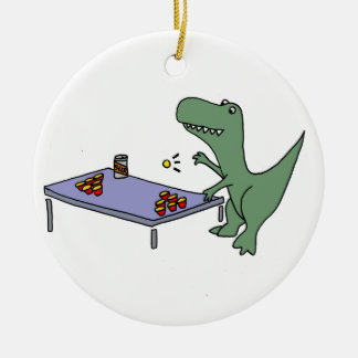 Adorno De Cerámica Dinosaurio divertido de T-Rex que juega la cerveza