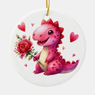 Adorno De Cerámica Dinosaurio El día de San Valentín lindo