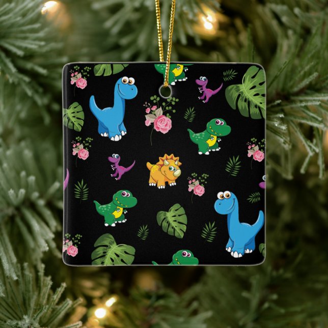 Adorno De Cerámica Dinosaurio gracioso, hojas (Árbol)