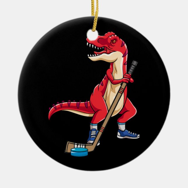 Adorno De Cerámica Dinosaurio Hockey Palo Golpe Goalie TRex T Rex (Frente)
