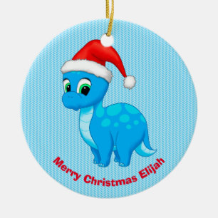 Adorno De Cerámica Dinosaurio lindo azul bebé con Santa Hat