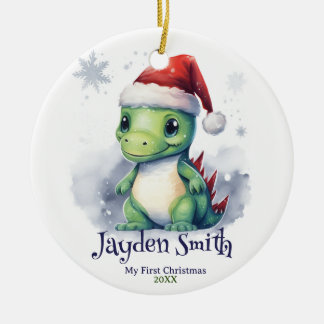 Adorno De Cerámica Dinosaurio Nombre Personalizado Primera Navidad