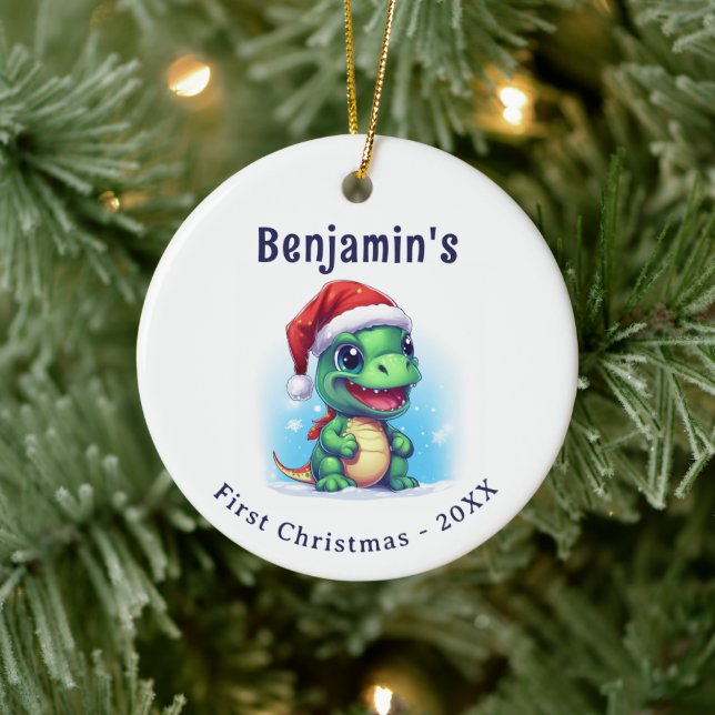 Adorno De Cerámica Dinosaurio Nombre Personalizado Primera Navidad (Árbol)