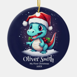 Adorno De Cerámica Dinosaurio Nombre Personalizado Primera Navidad