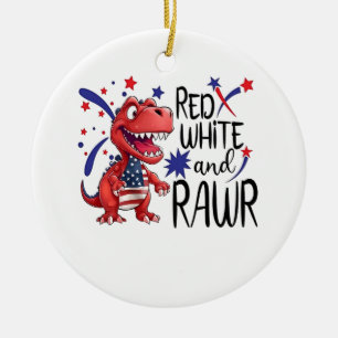 Adorno De Cerámica Dinosaurio Rojo Blanco Rawr Occidental