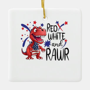 Adorno De Cerámica Dinosaurio Rojo Blanco Rawr Occidental 