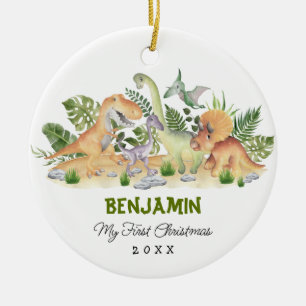 Adorno De Cerámica Dinosaurios Tropicales Cute Primer Navidad
