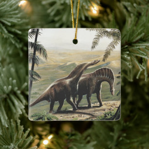 Adorno De Cerámica Dinosaurios vintage, Amargasaurus con Palmeras