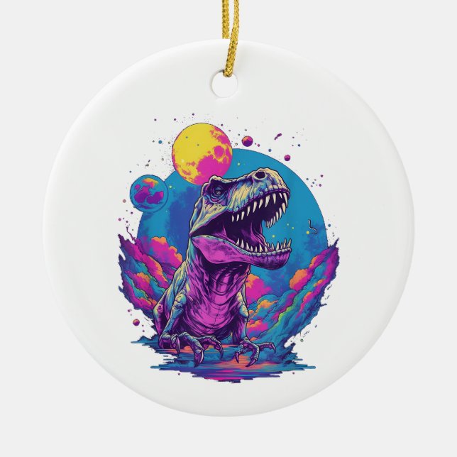 Adorno De Cerámica Dinosaurios Xmas Árbol de búfalo Tapado Trex Dinos (Frente)