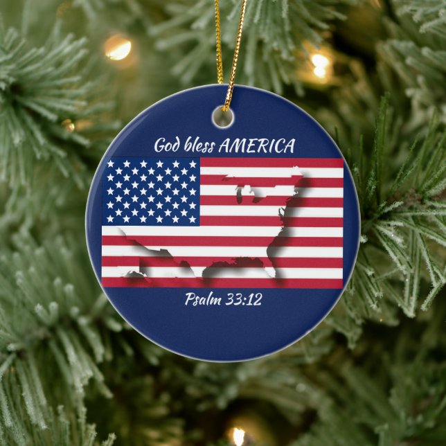 ADORNO DE CERÁMICA DIOS BENDIGA A ESTADOS UNIDOS (Árbol)