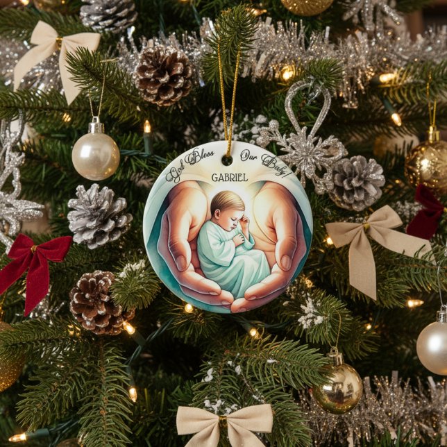 Adorno De Cerámica "Dios bendiga a mi bebé" 🎄 👶 (Subido por el creador)