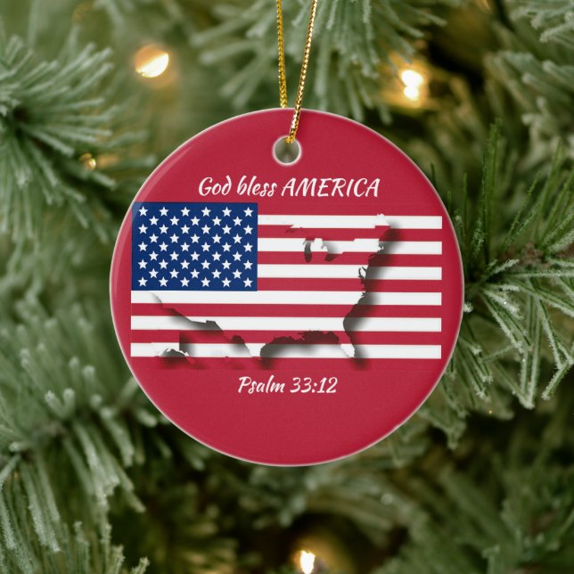 Adorno De Cerámica DIOS BENDIGA AMÉRICA Bandera Personalizado Scripti (Árbol)