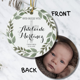 Adorno De Cerámica Dios bendiga la cristiandad bautizo Botánico verde