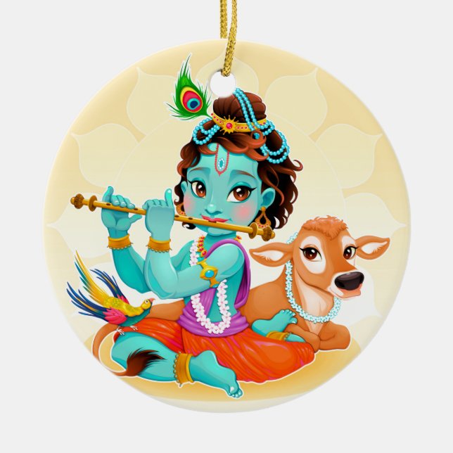 Adorno De Cerámica Dios indio de Krishna que juega el ilustracion de (Frente)
