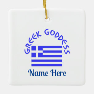 Adorno De Cerámica Diosa Griega y Bandera de Grecia Personalizada