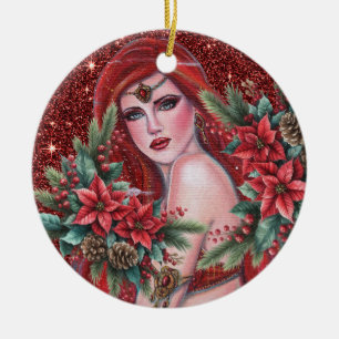 Adorno De Cerámica Diosa roja de Navidad