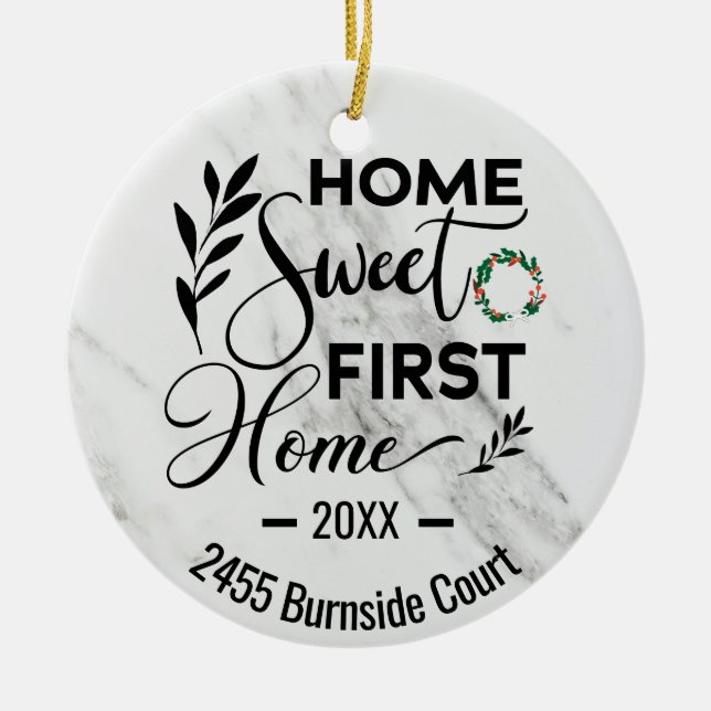 Adorno De Cerámica Dirección personalizada Home Sweet First Home 2022 (Frente)