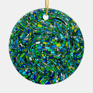 Adorno De Cerámica Diseño abstracto olas formas azul verde