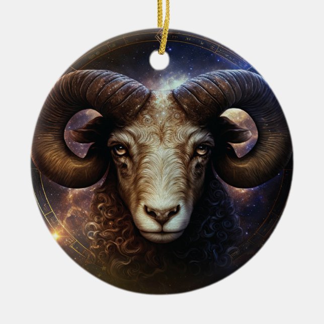 Adorno De Cerámica Diseño acuático de Rótulo Aries Zodiac (Frente)