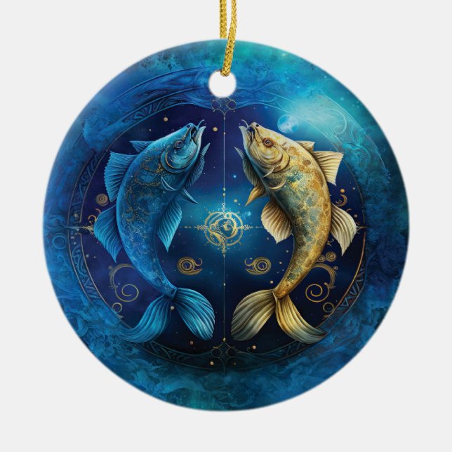 Adorno De Cerámica Diseño acuático de Rótulo Zodiac Pisces (Frente)