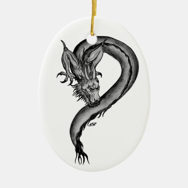 Adorno De Cerámica Diseño blanco y negro de Dragon (Frente)