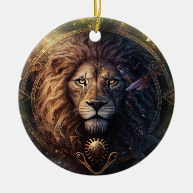 Adorno De Cerámica Diseño de acuarela del Rótulo Zodiac Leo (Frente)