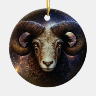 Adorno De Cerámica Diseño de Acuarela del Signo Zodiacal Aries
