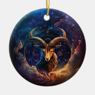 Adorno De Cerámica Diseño de Acuarela del Signo Zodiacal Capricornio